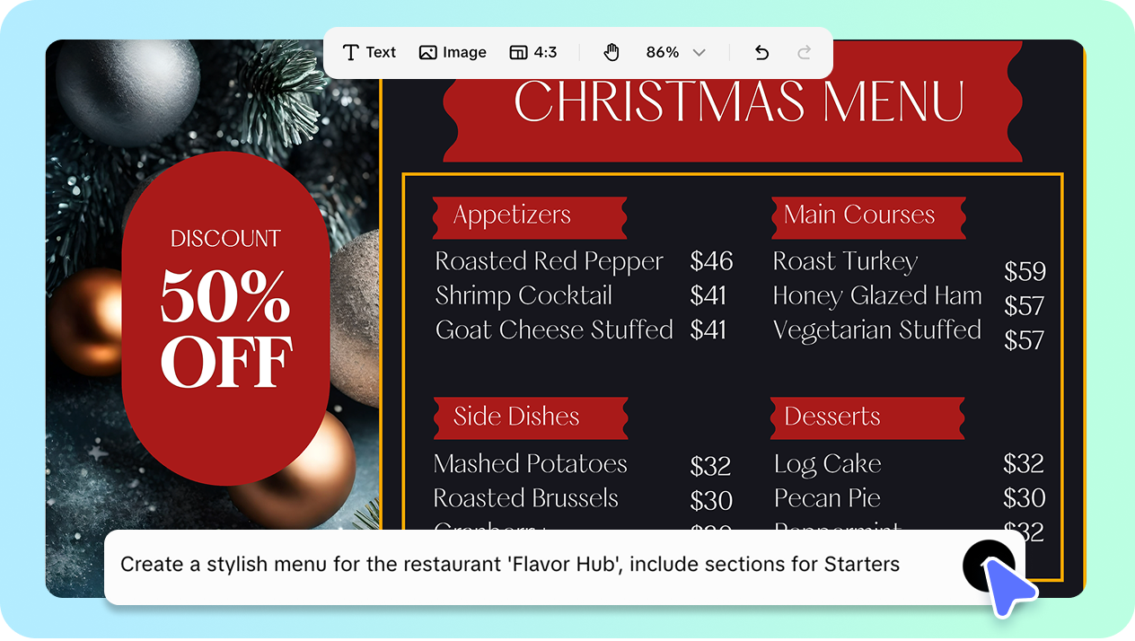 Instant menu card creation with AI