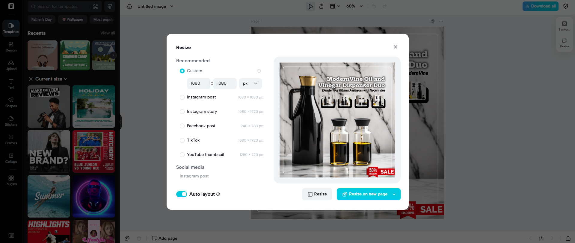 Auto video and image resize
