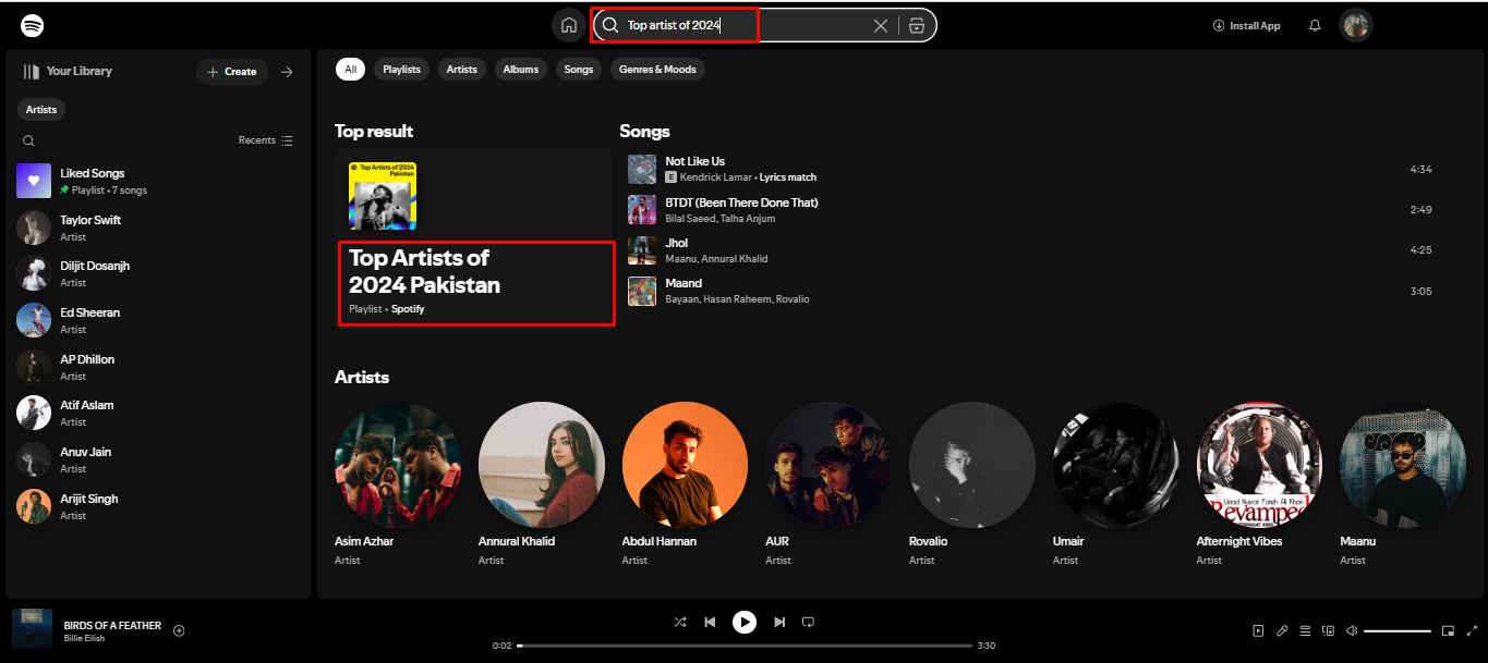 Zdjęcie pokazujące, jak uzyskać dostęp do 200 najlepszych artystów w Spotify na komputerze