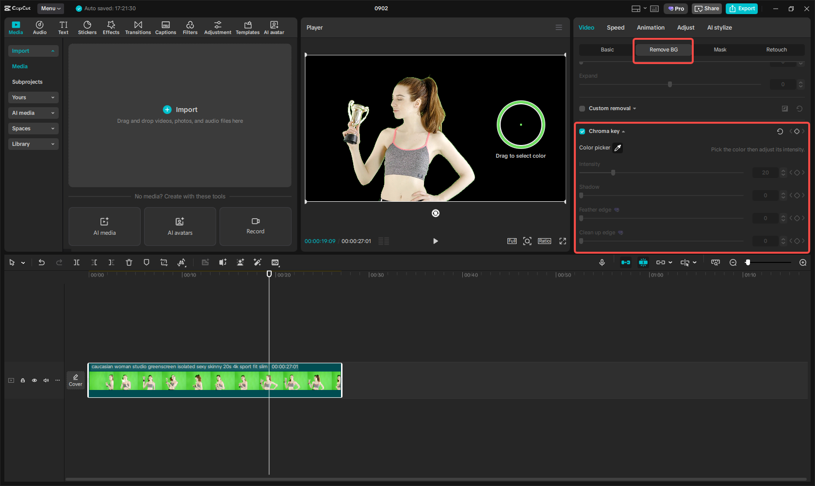 Removing the solid color background in CapCut