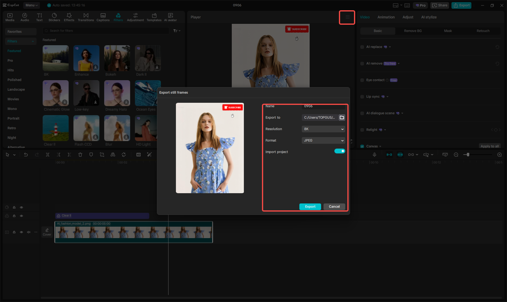 Export the high quality image