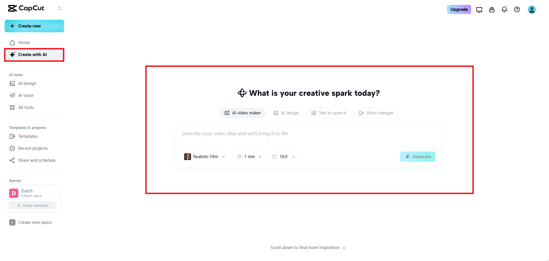 Choose the AI video maker option