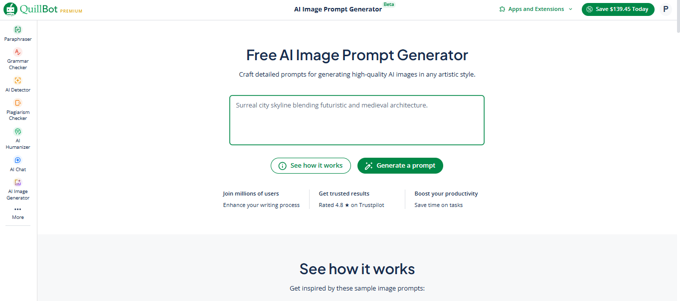 Halaman beranda Quillbot
