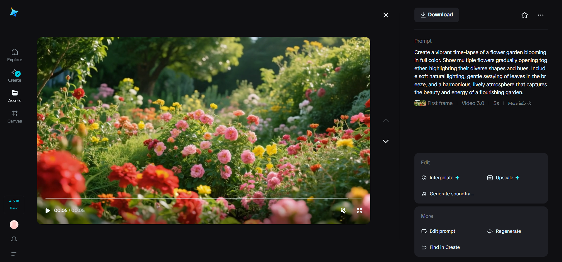 Flower garden blooming video in Dreamina