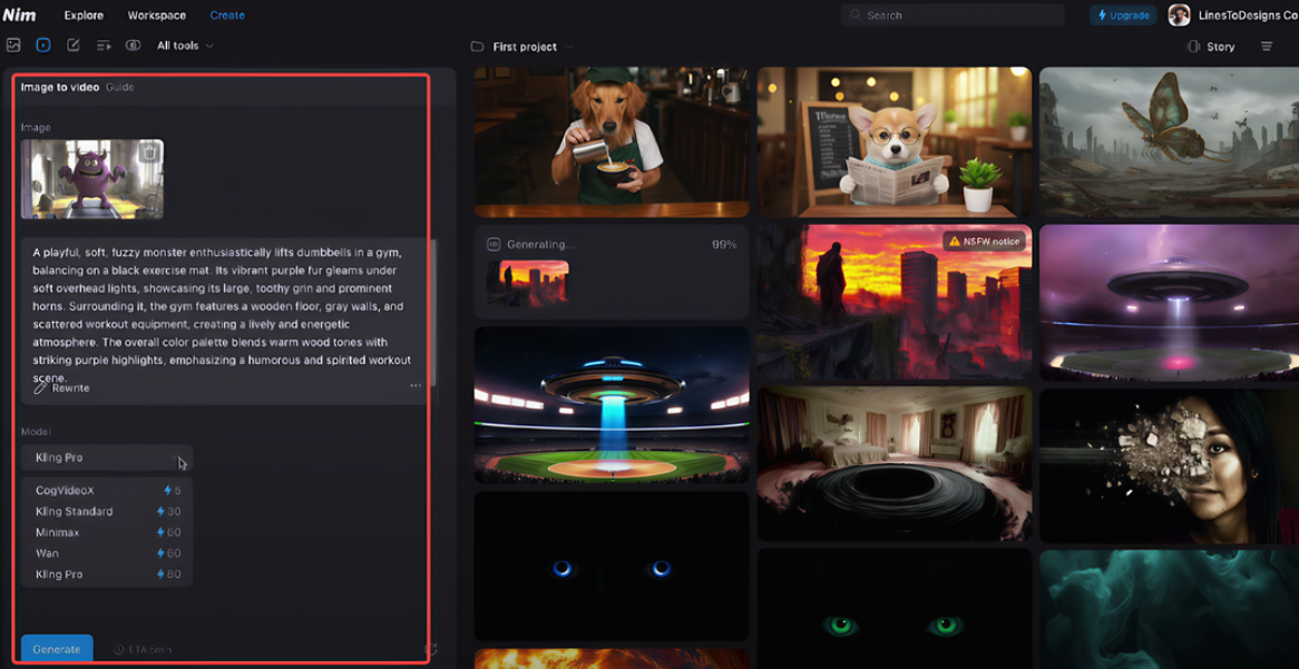 Enter a text prompt and import an image to Nim