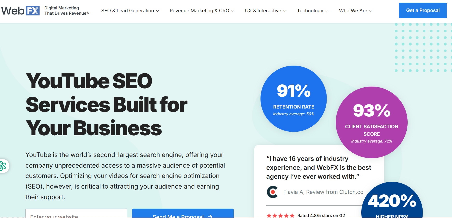WebFX YouTube SEO interfaccia aziendale