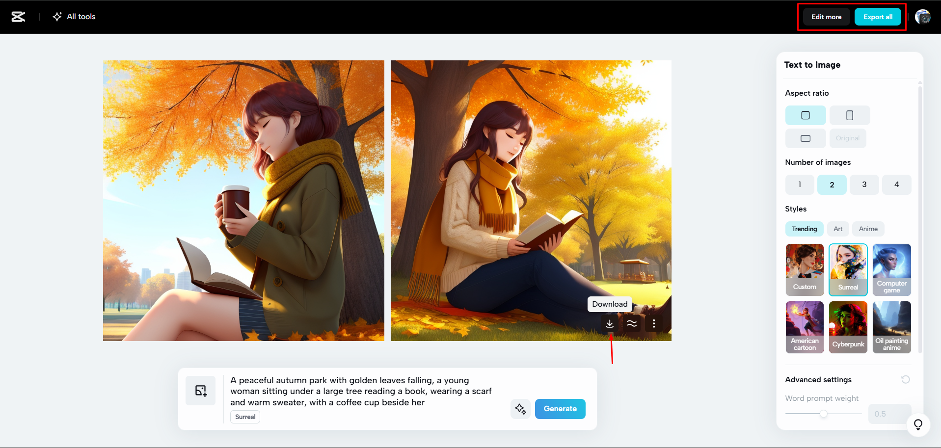 Mengunduh gambar dari CapCut Web