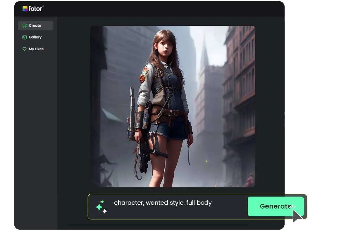 Interfaz de Fotor - un creador de personajes 3D fácil de usar y gratuito