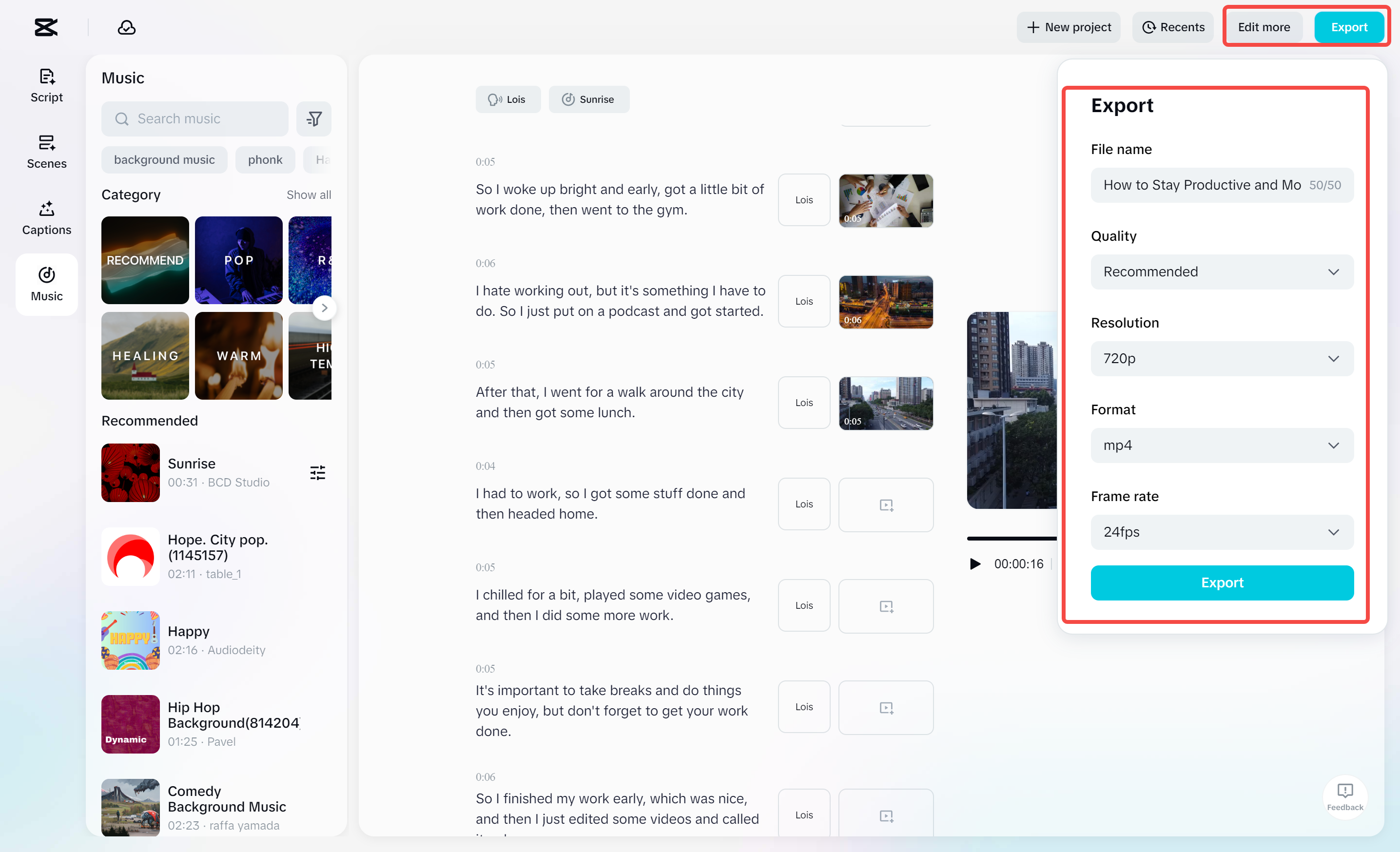 Exporting a video from the CapCut desktop video editor