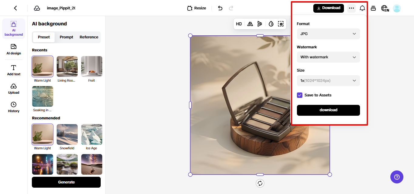 Exporting image to device
