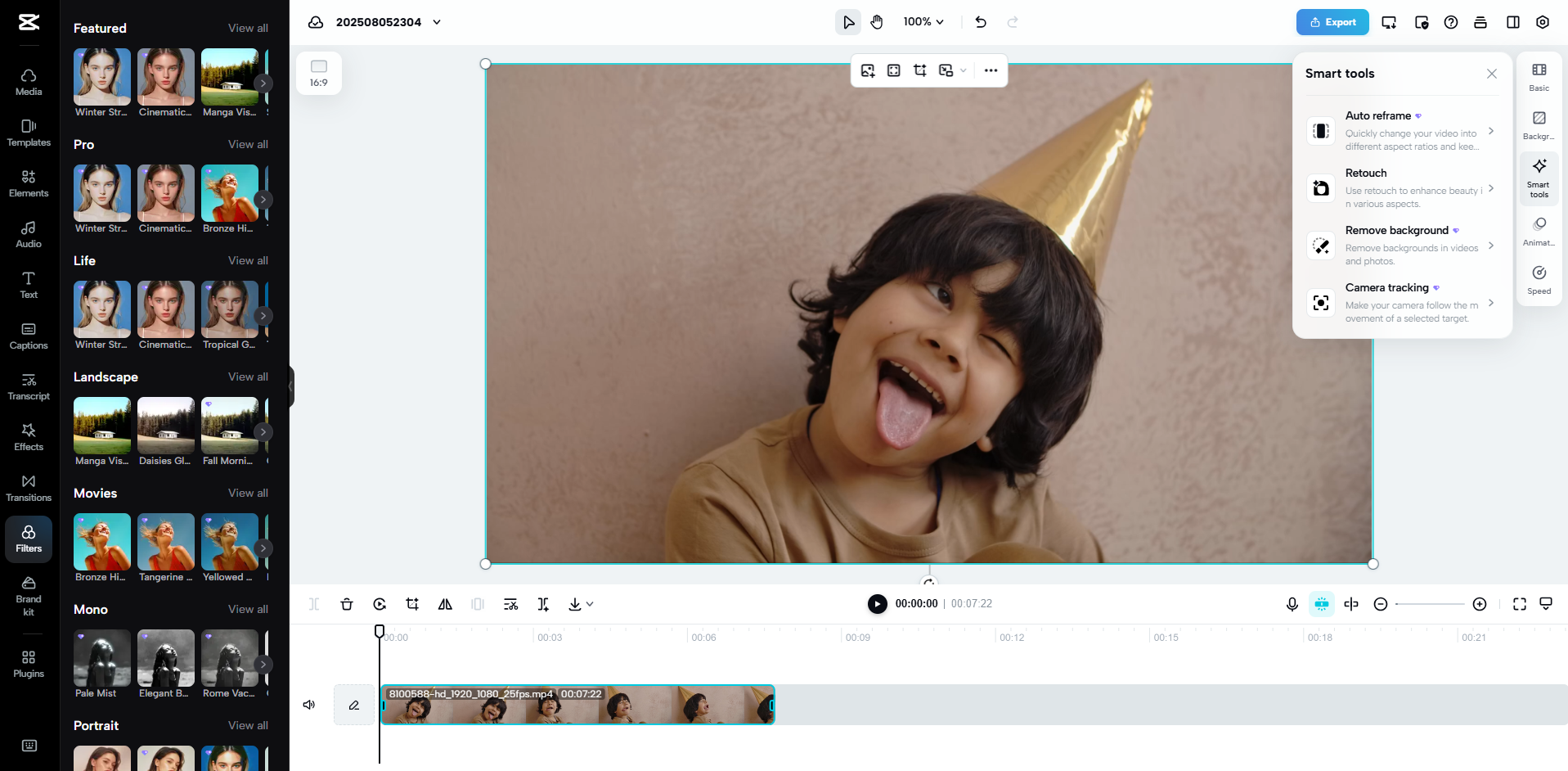 Interface von CapCut Web – das beste Tool, um lustige Geburtstags-GIFs zu erstellen