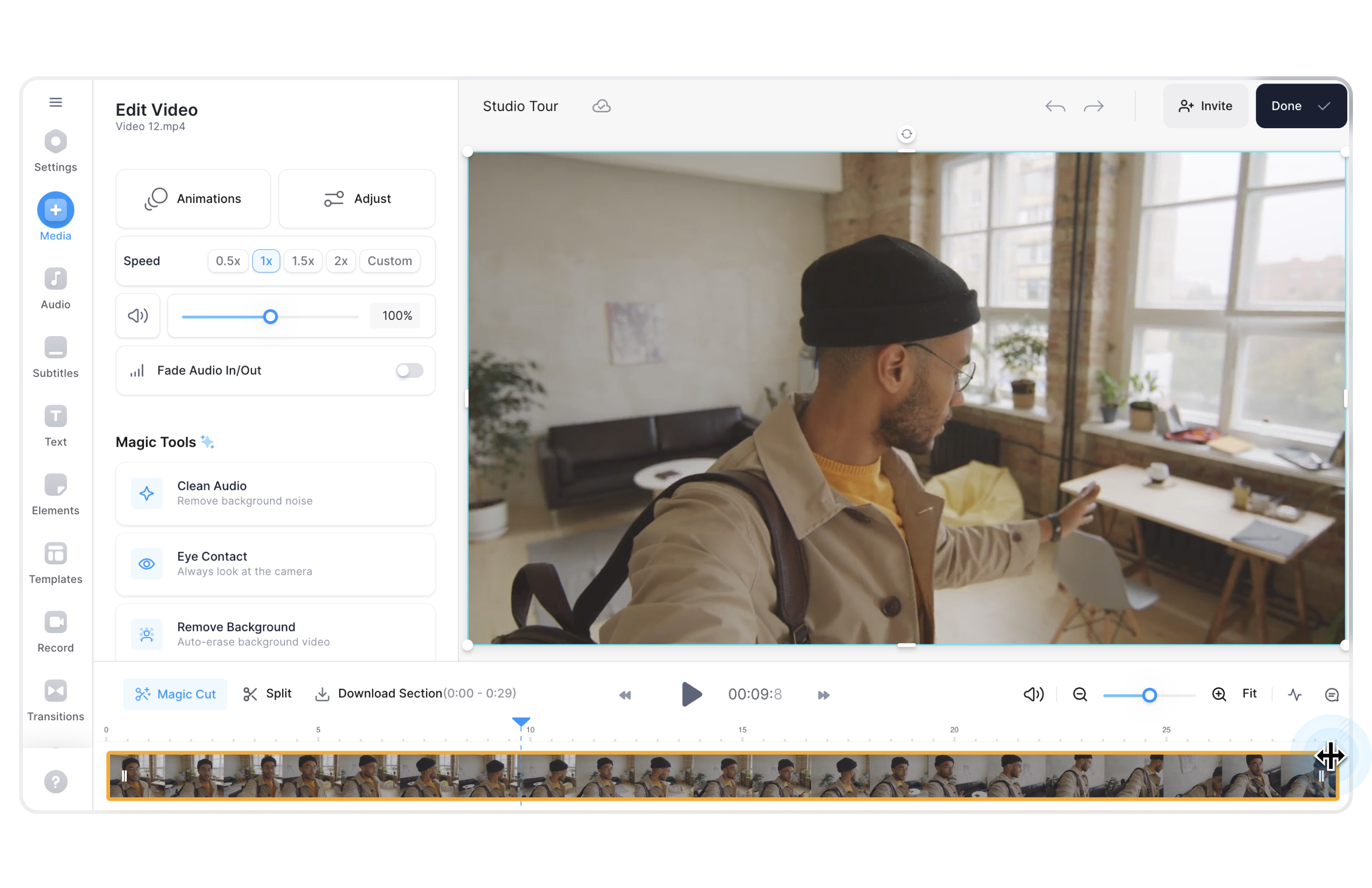Interface of VEED - an online face editor for video