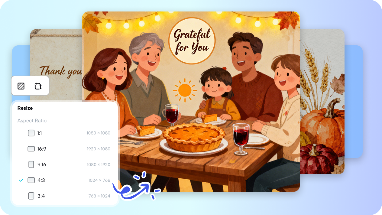 Choose aspect ratio and style for Thanksgiving cards