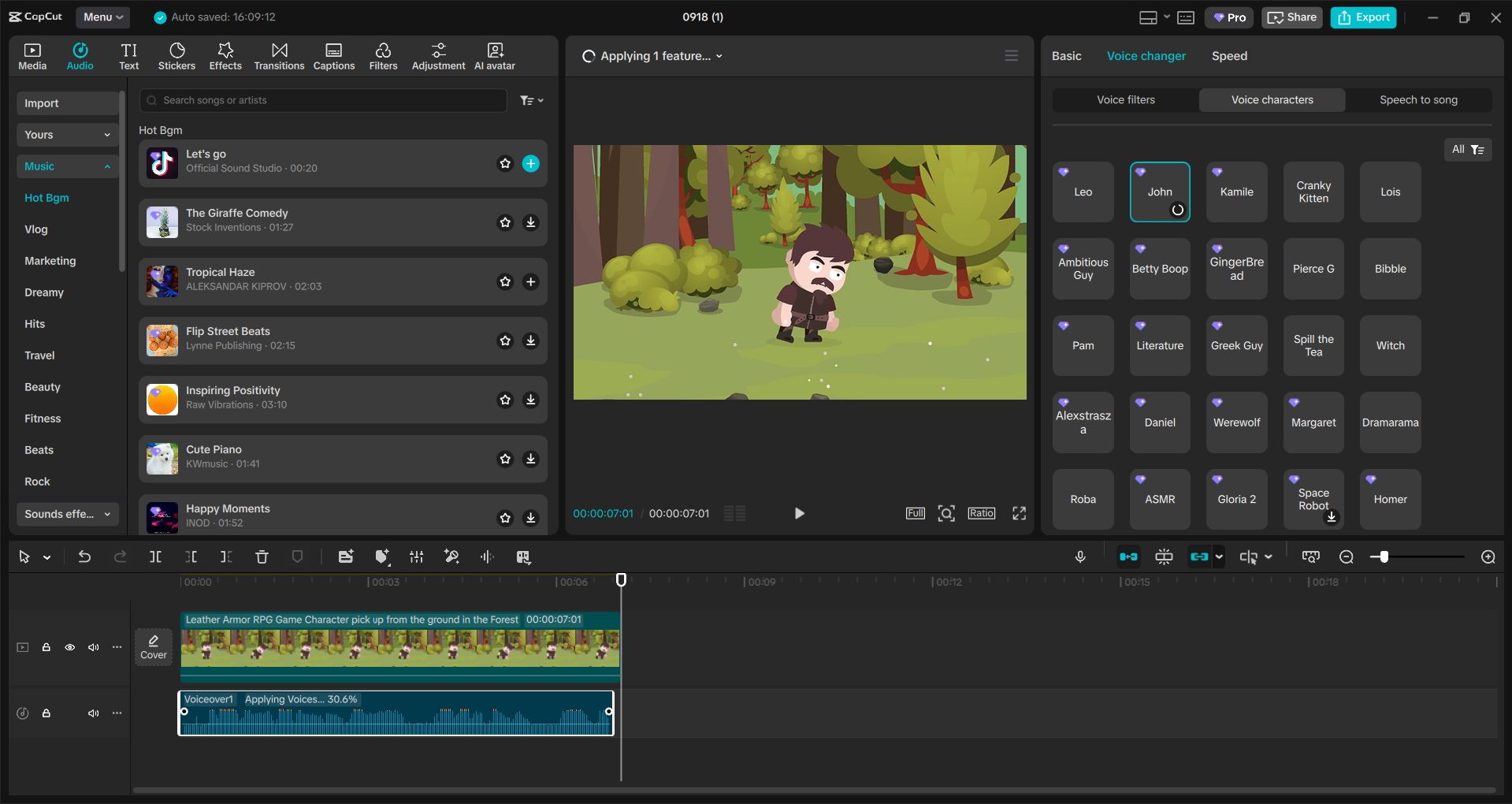 Interface of the CapCut desktop video editor - an easy to use voice changer