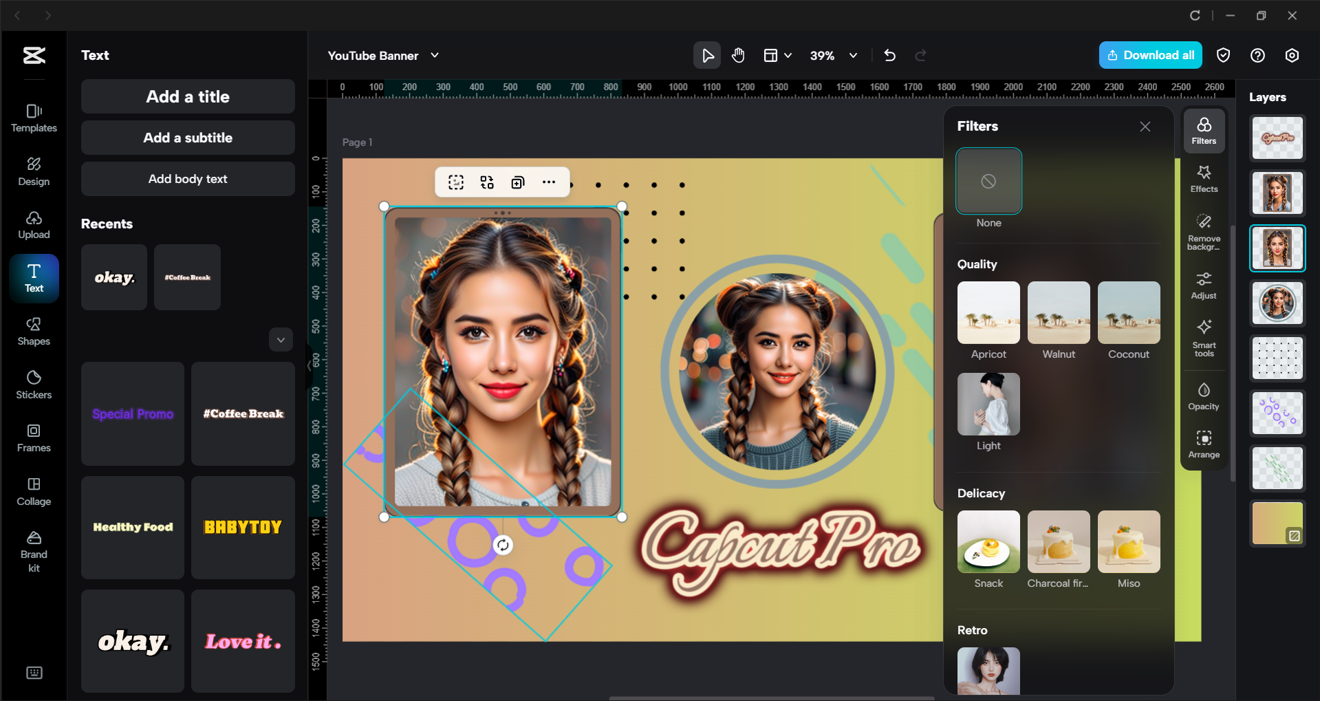 Antara muka penyunting video desktop CapCut - penjana sepanduk YouTube berkuasa AI yang mudah digunakan