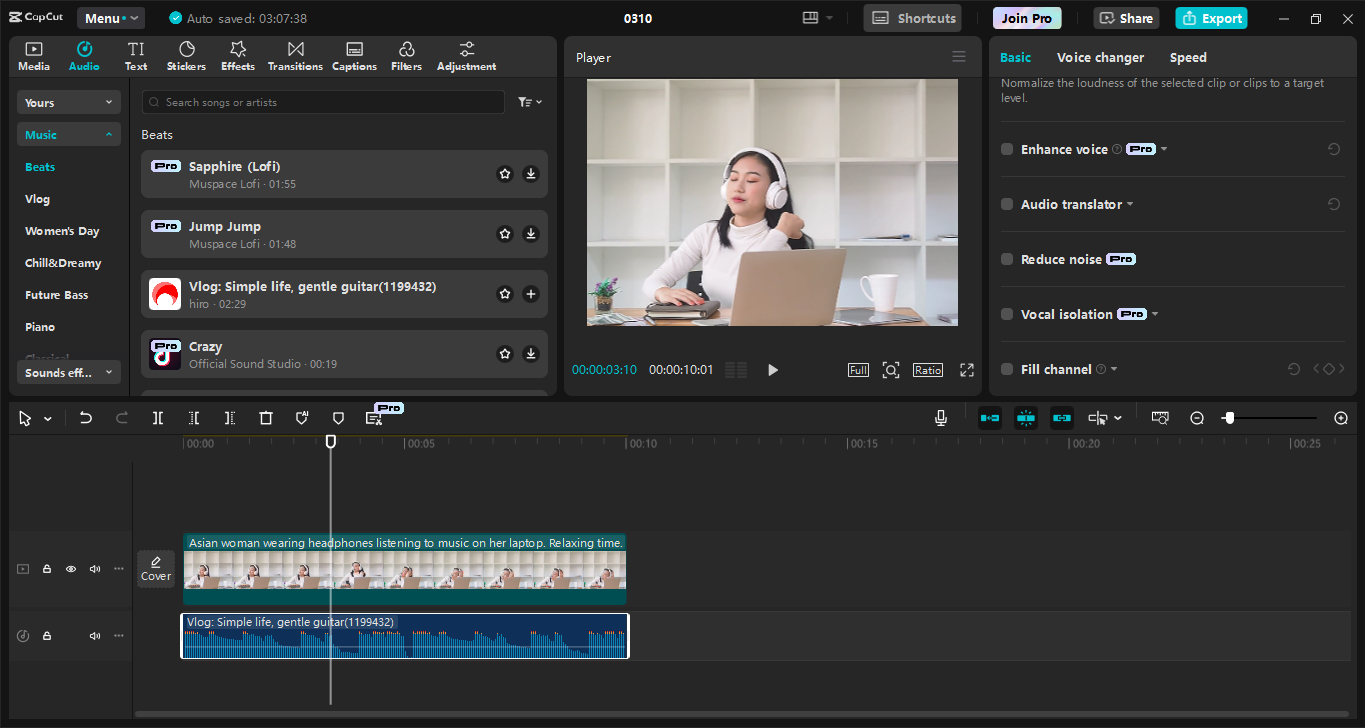 Schnittstelle des CapCut Desktop-Video-Editors - das beste Werkzeug, um virale Songs zu Ihren Videos hinzuzufügen