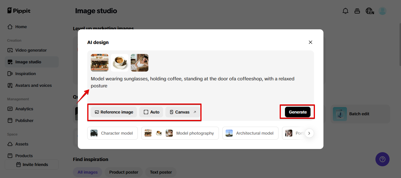 Generando imagen en Pippit