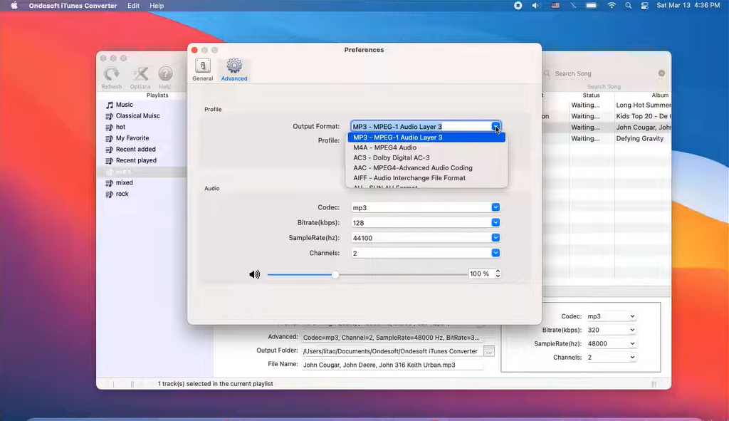 Scegliere le impostazioni di output da iTunes per aggiungere effetti sonori a iMovie