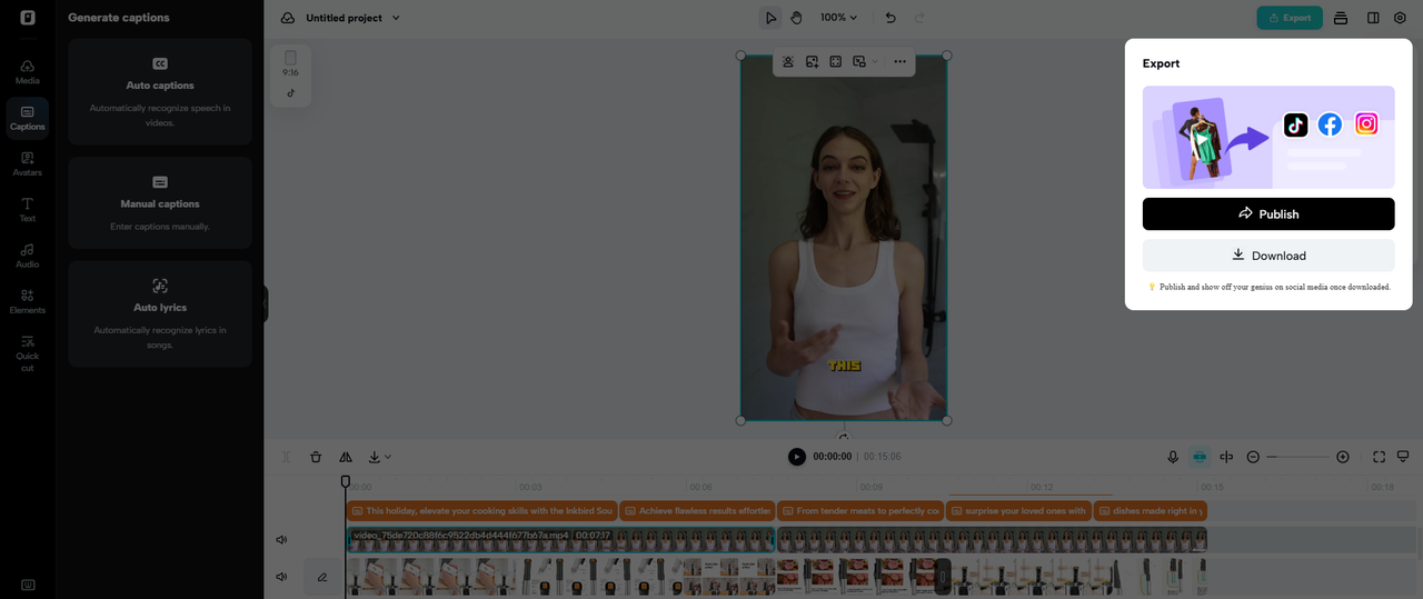 Export videos from Pippit