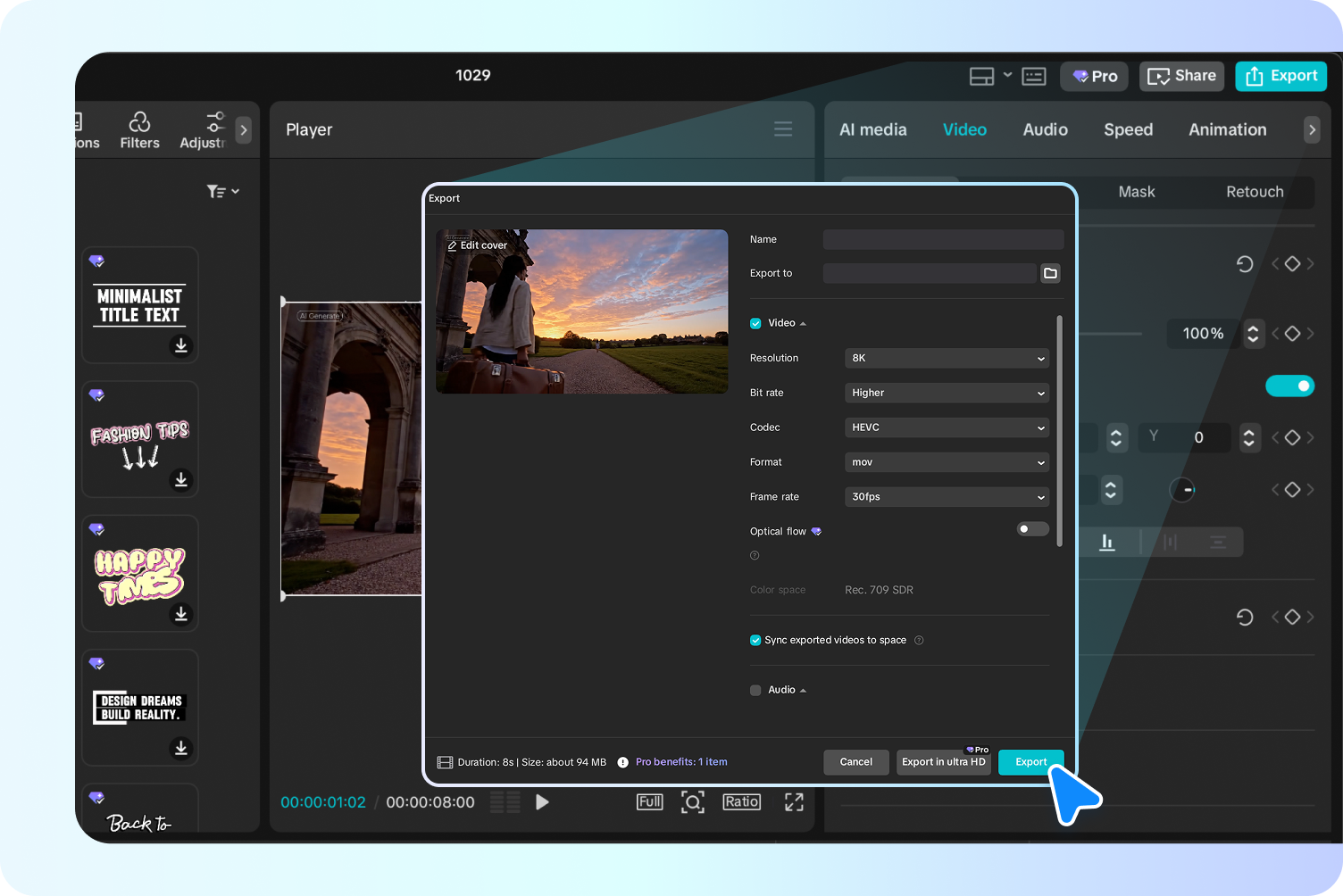  Lopullisen videon vienti CapCutin tekoälytyökalusta teksti-videoksi.