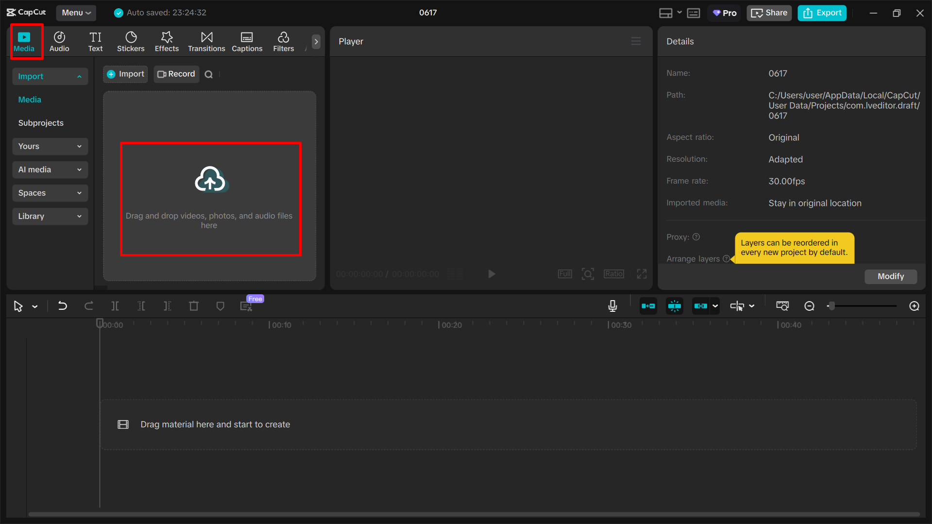 Importer une image au format JPEG dans l' CapCut éditeur vidéo de bureau