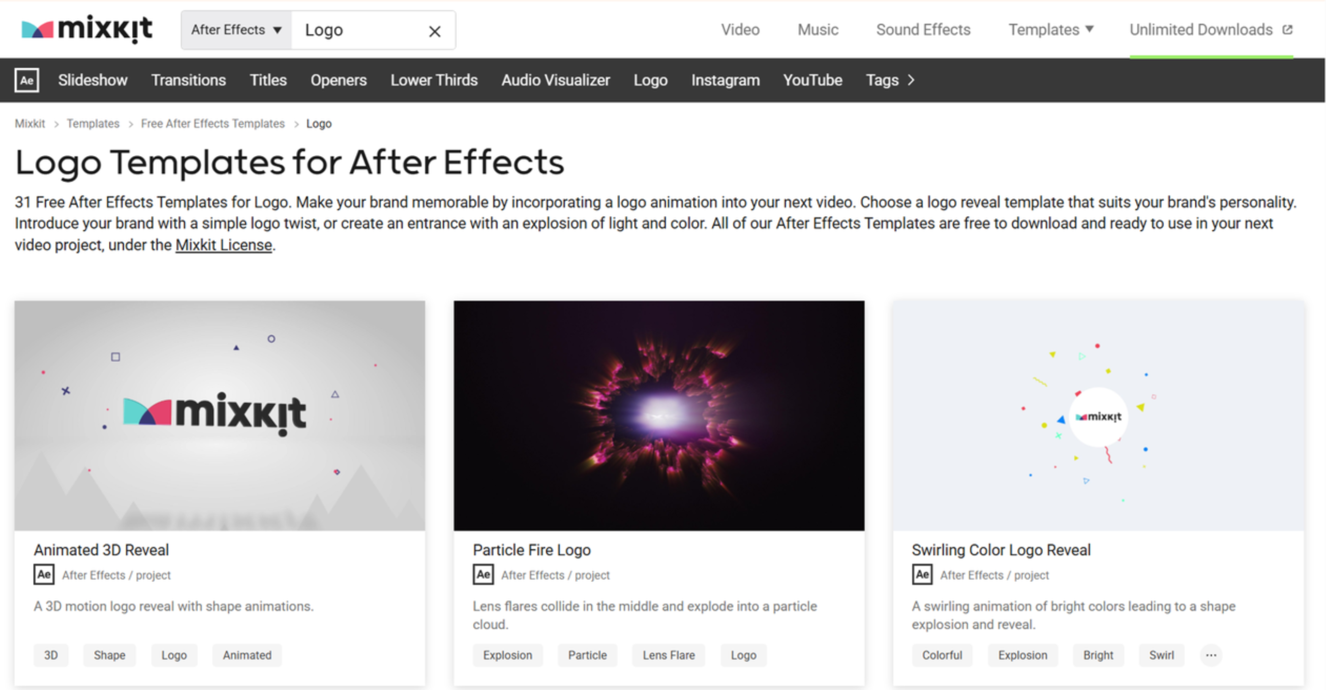 Mixkit provides a 3D logo reveal After Effects template free