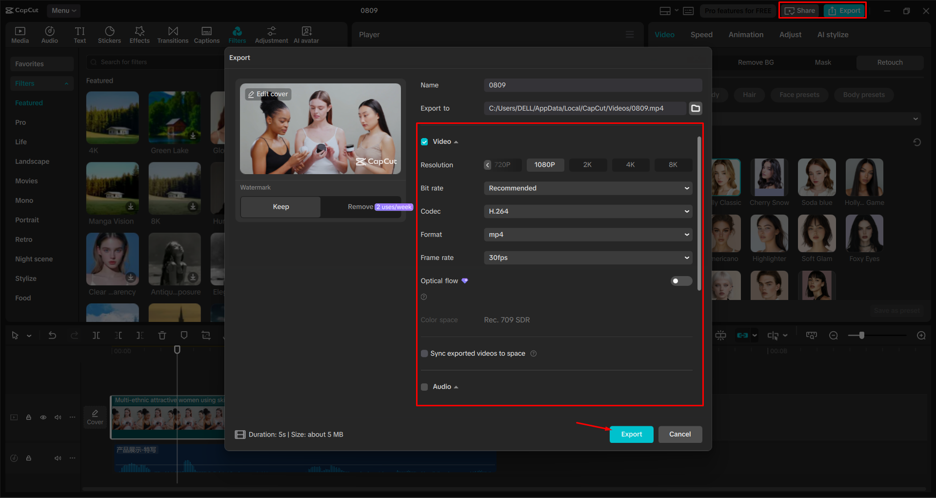 Mengekspor video dari editor video desktop CapCut