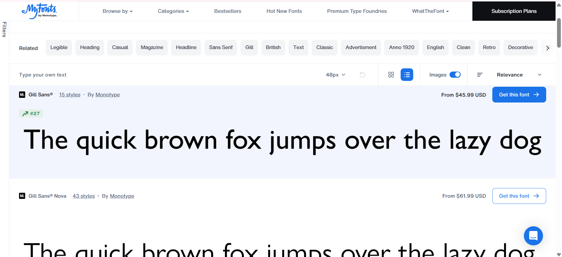 MyFonts- nền tảng hoàn hảo để tải xuống miễn phí phông chữ Gill Sans