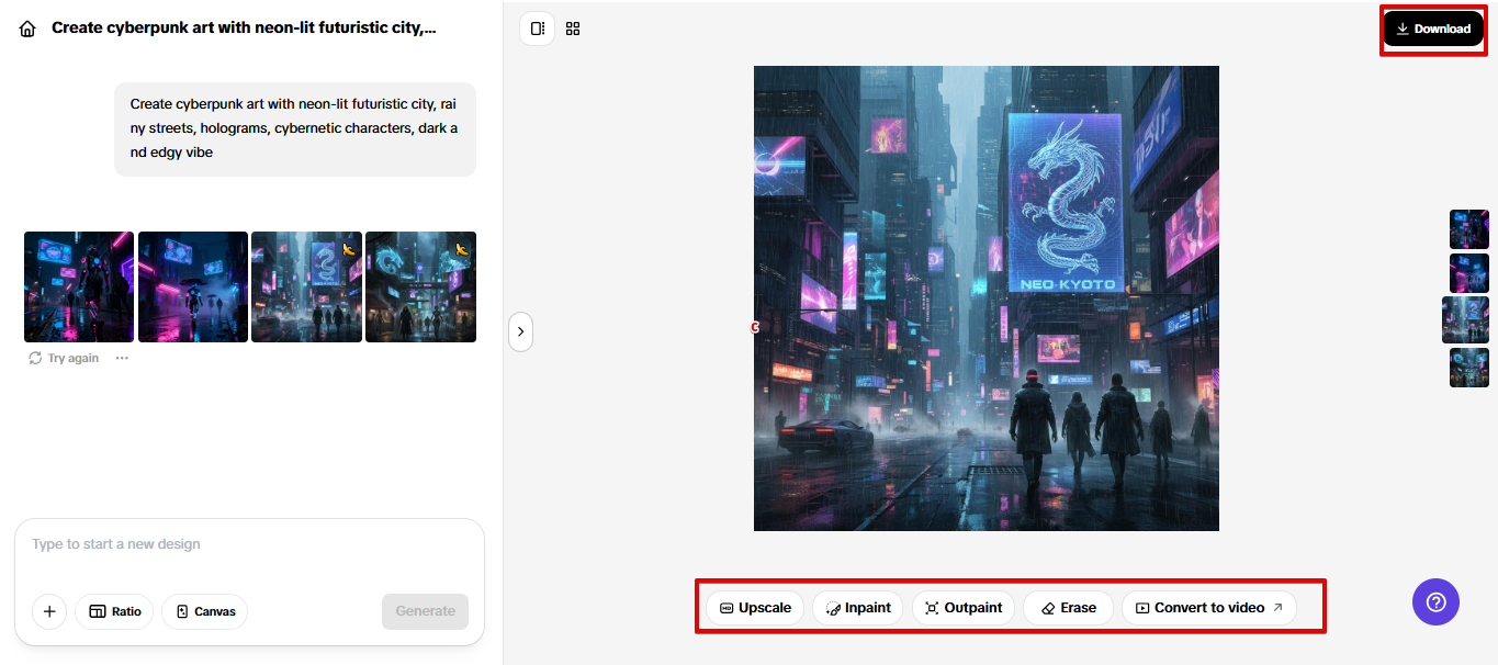 Exporting cyberpunk art images from Pippit