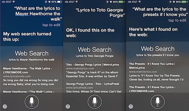 بحث الكلمات في كلمات الأغاني باستخدام Siri