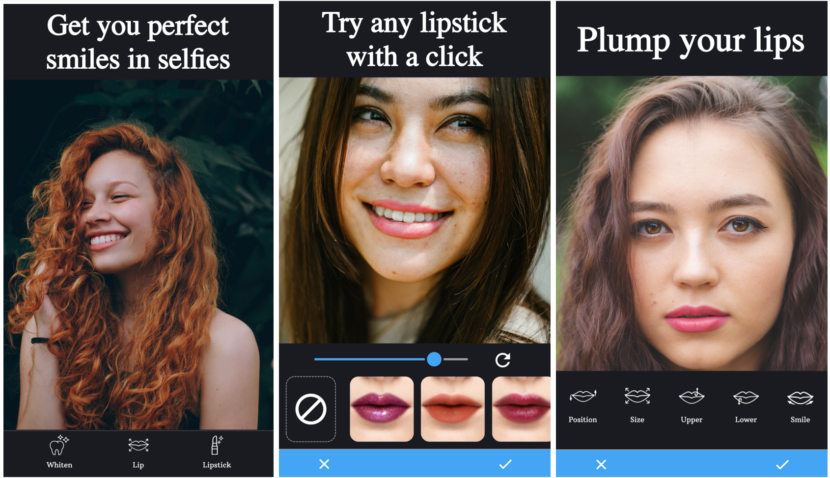 Interface of the teeth whitening app