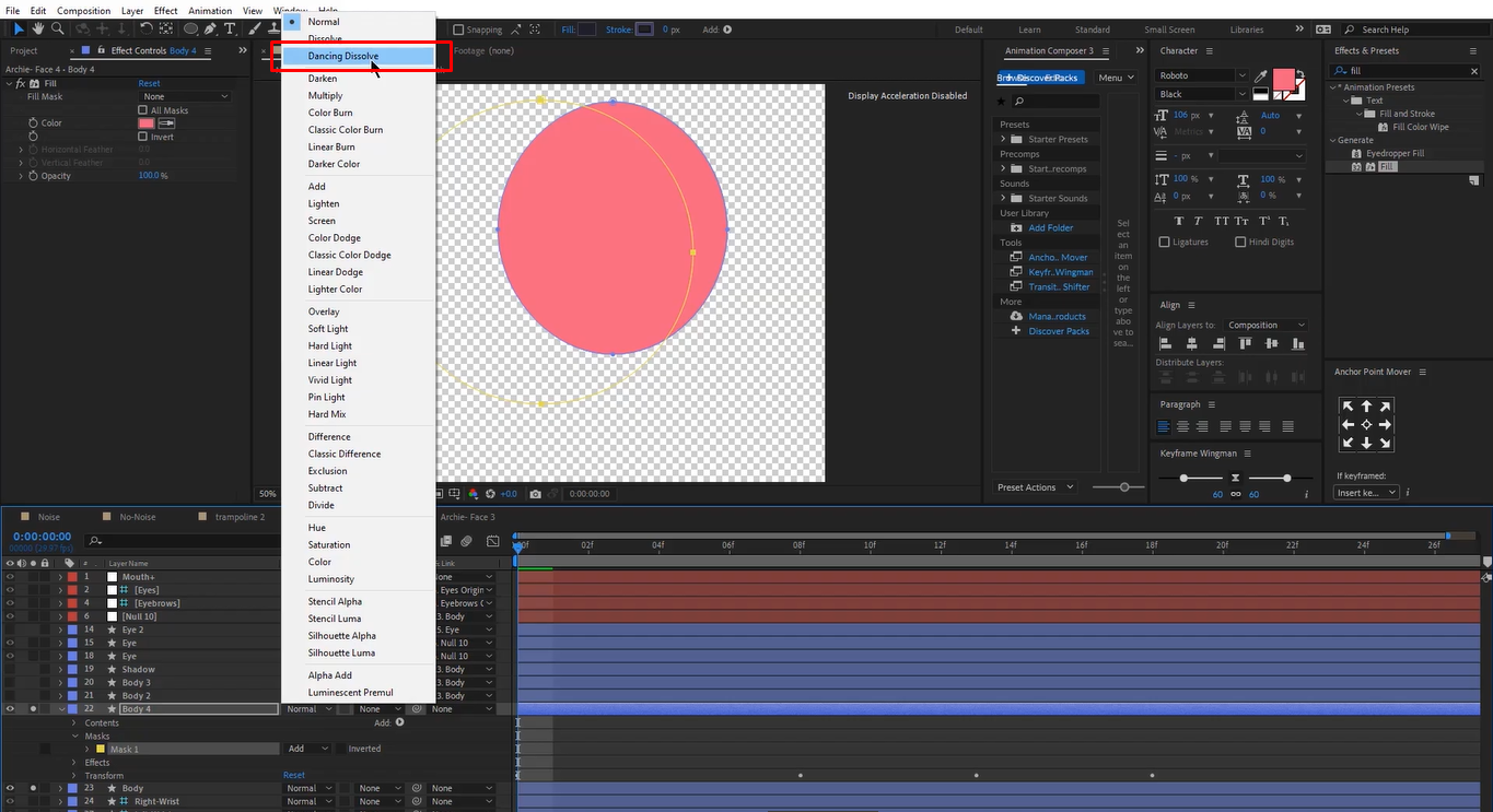 Adding dancing dissolves to add the grain effect in After Effects