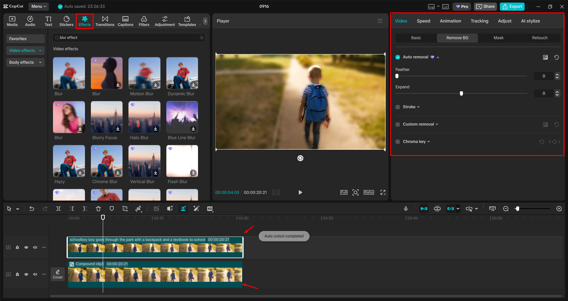 Blurring a video background with the CapCut desktop video editor