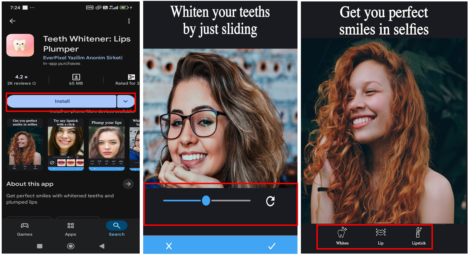 An interface showing how to whiten teeth in photos