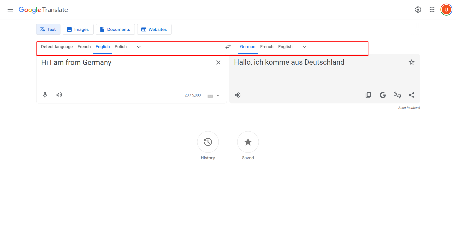 Konvertera engelsk text till tyska med Google Translate