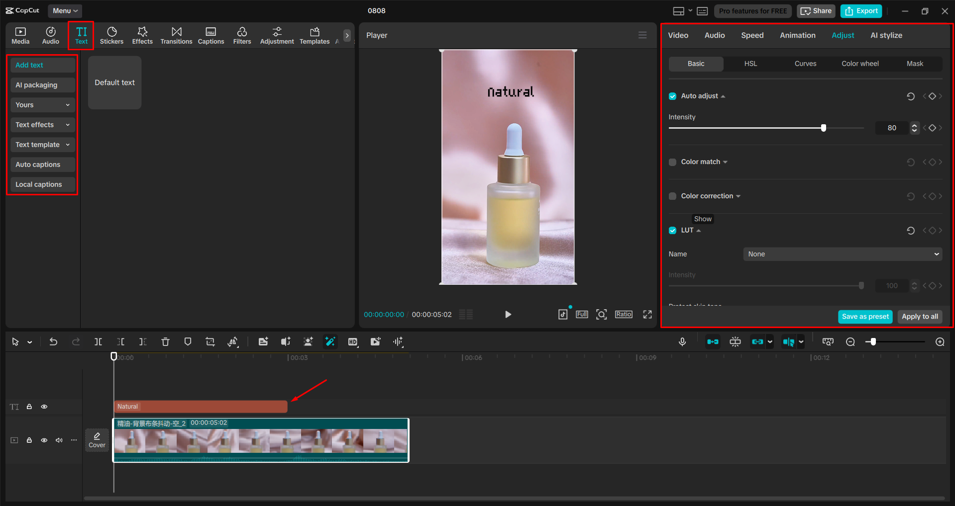 Modifica del video con l' CapCut editor video desktop