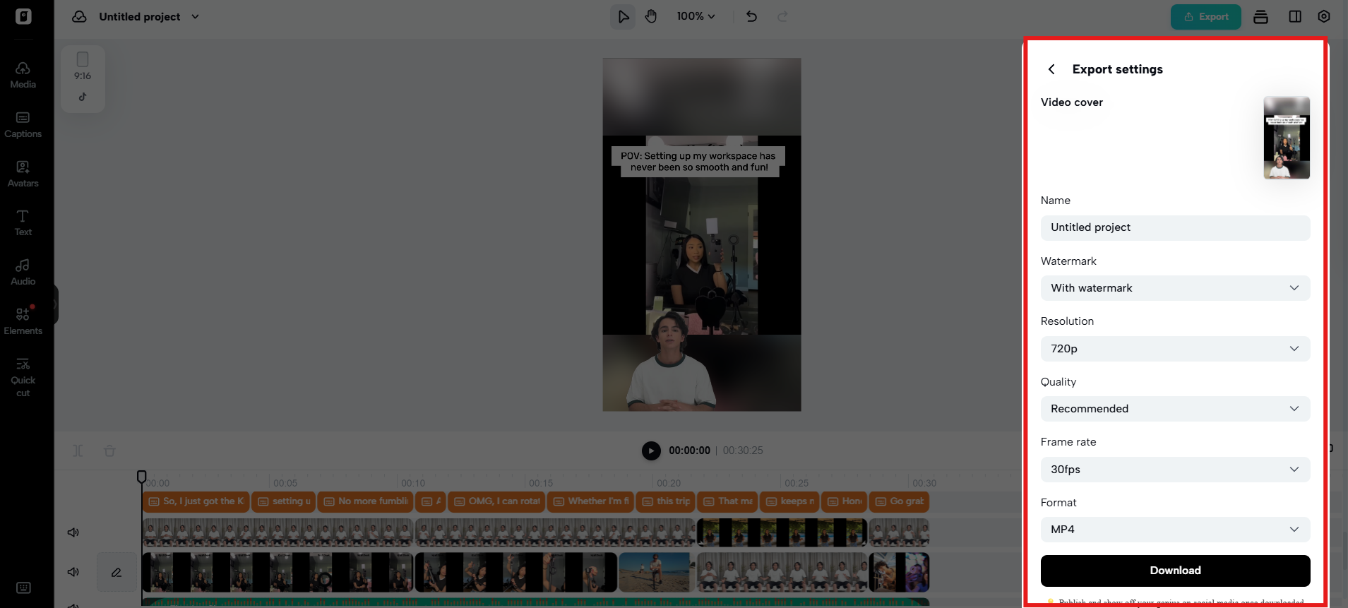 Export the video
