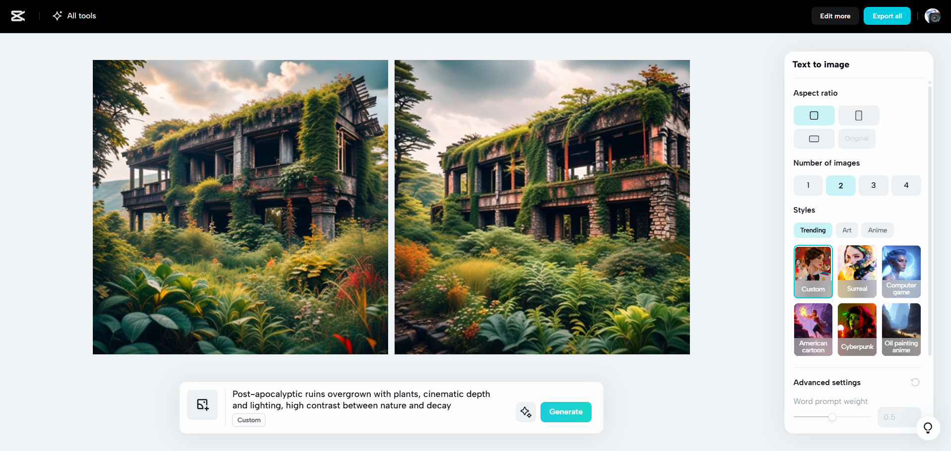 Antara muka CapCut Web - cara mesra pengguna untuk menghasilkan imej AI