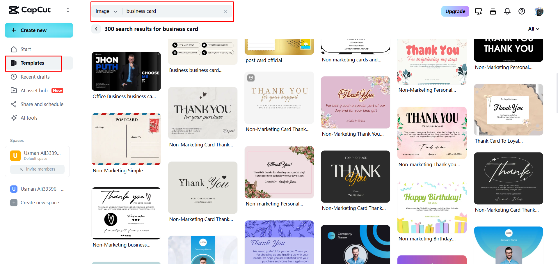 Choosing a suitable template in CapCut Web