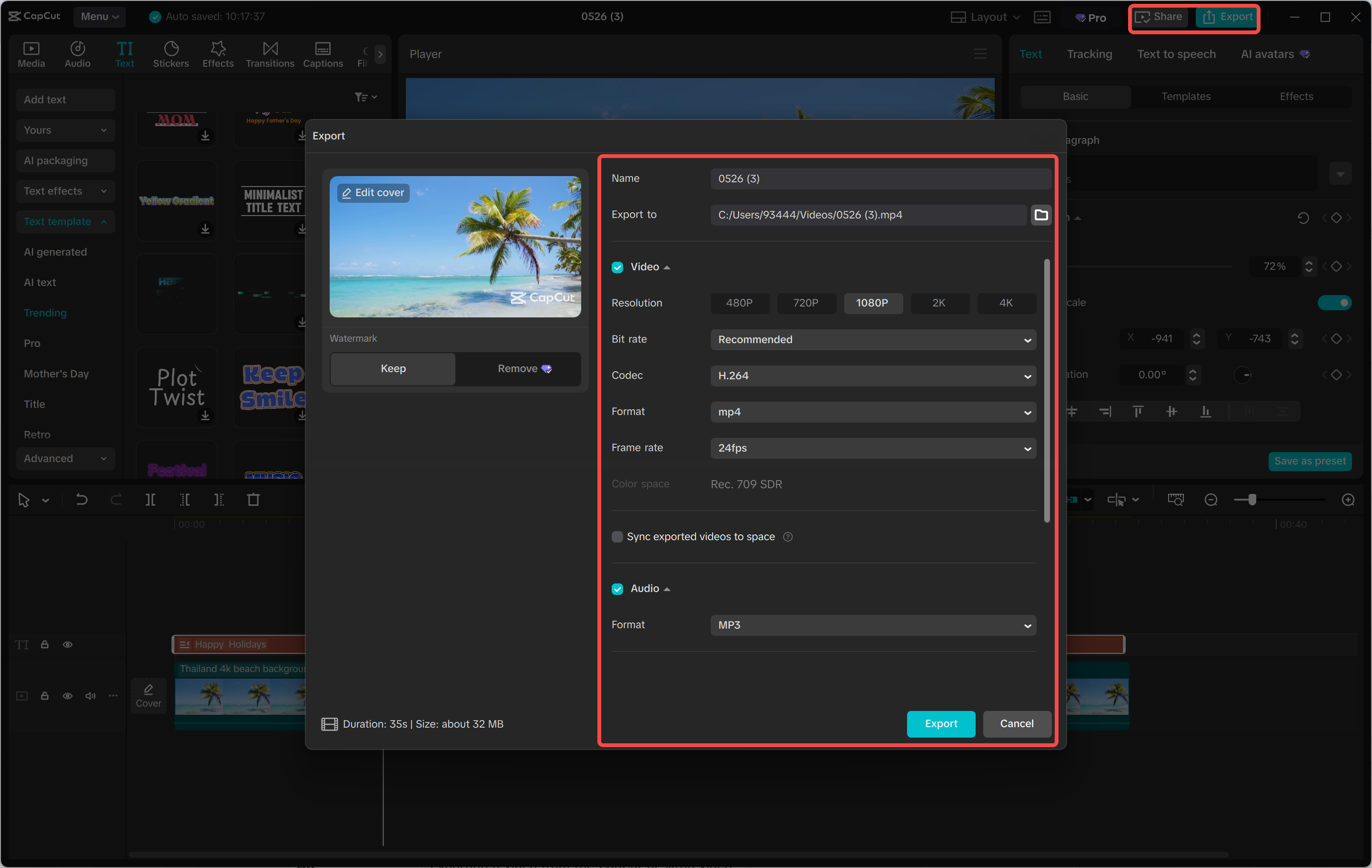 Exporter une vidéo à partir de l' CapCut éditeur vidéo de bureau