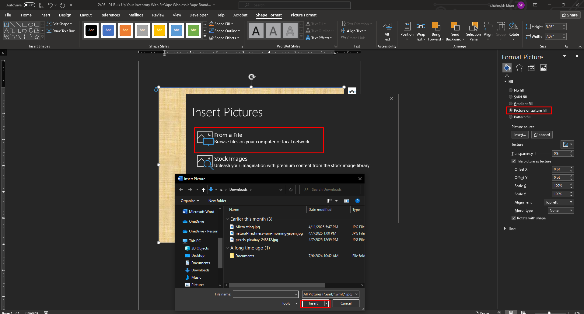 Apply Picture or texture fill