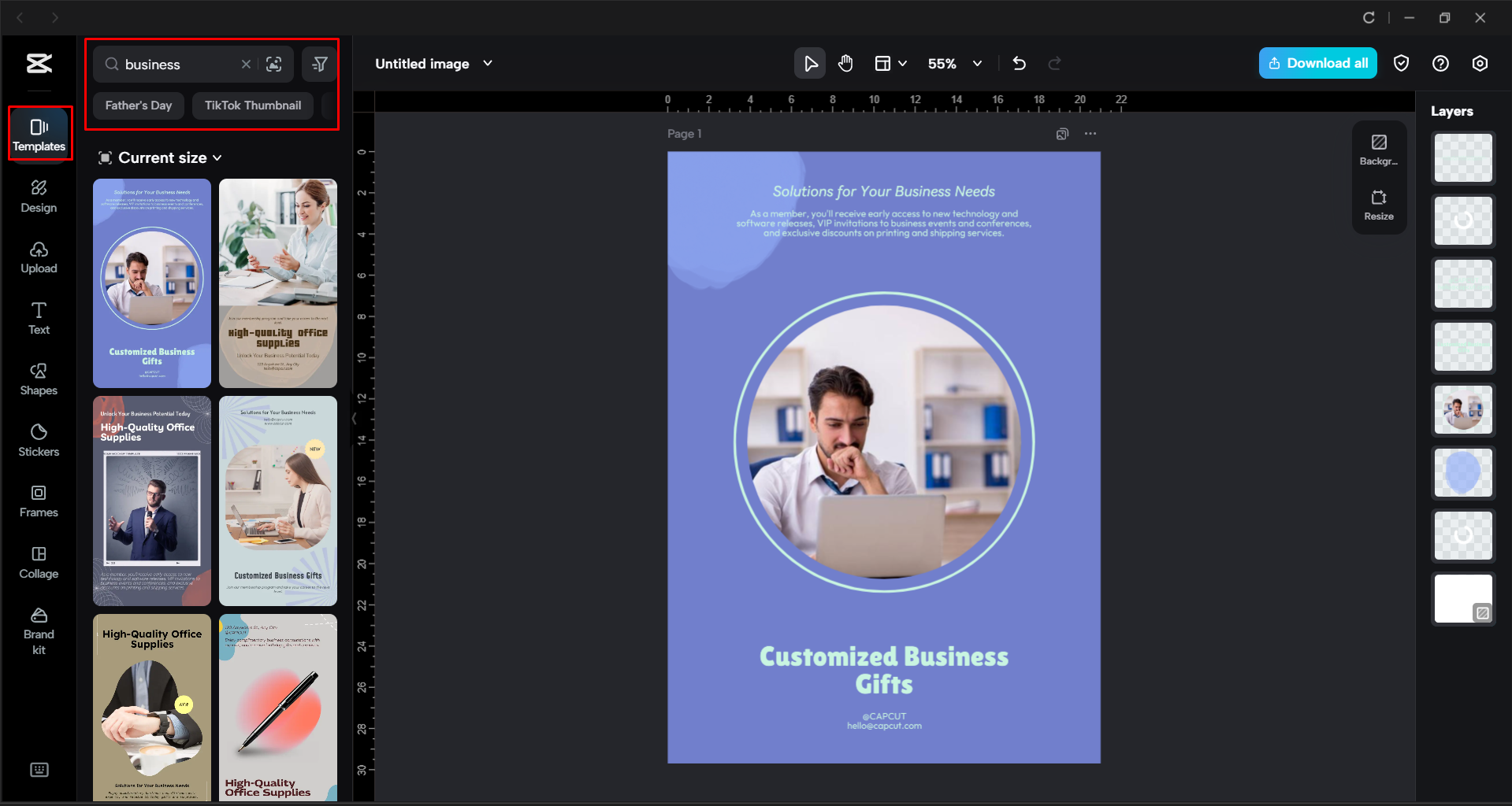 Choosing a suitable business flyer template in the CapCut desktop video editor