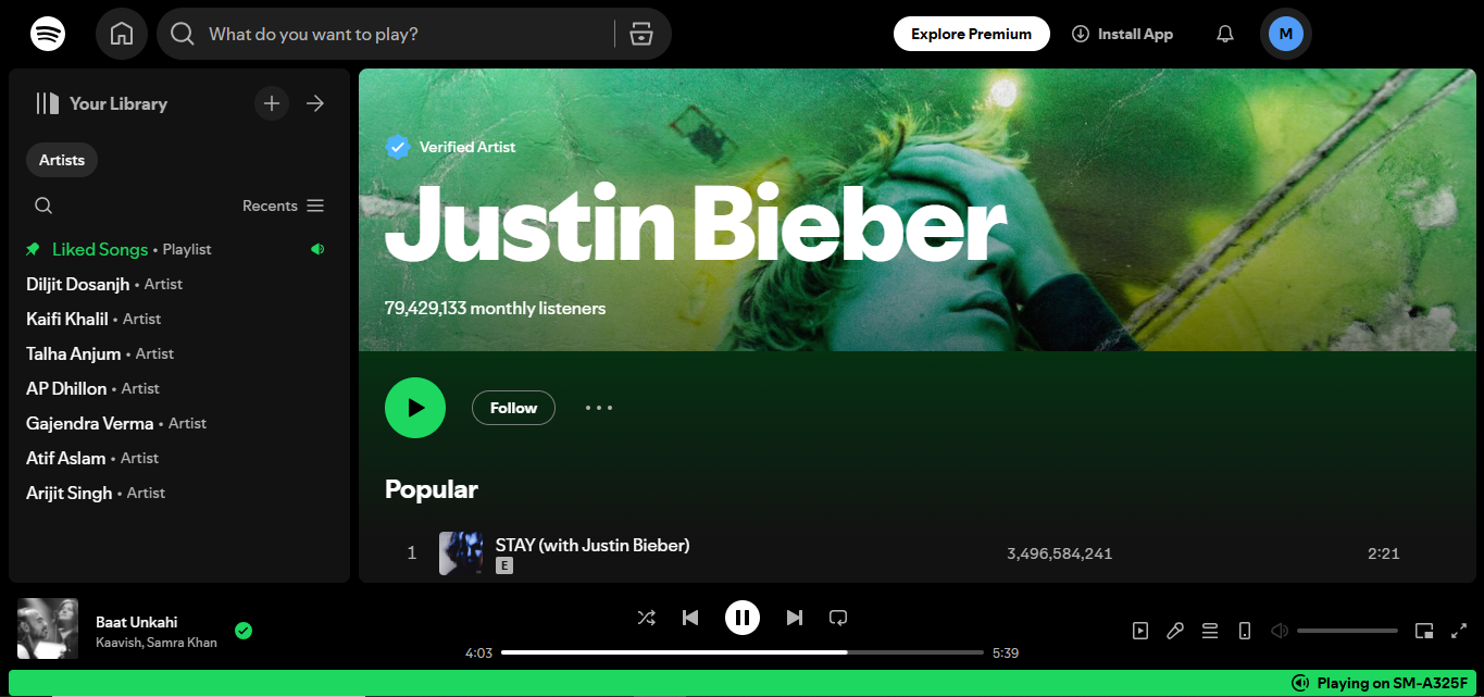 Justin Bieber - ศิลปินชั้นนำอีกคนของ Spotify ตลอดกาล