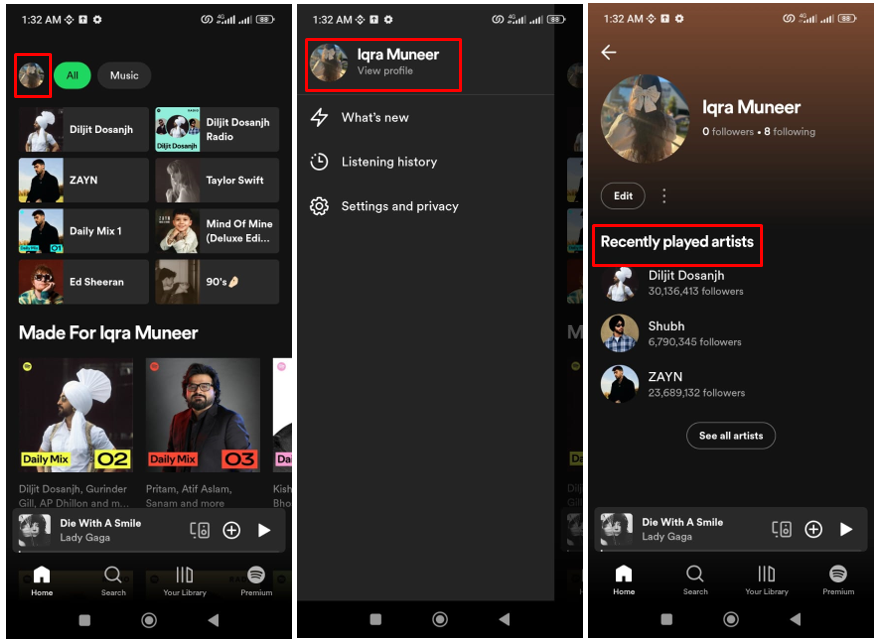 Spotify istatistiklerinizi mobil uygulamada nasıl göreceğinizi gösteren resim