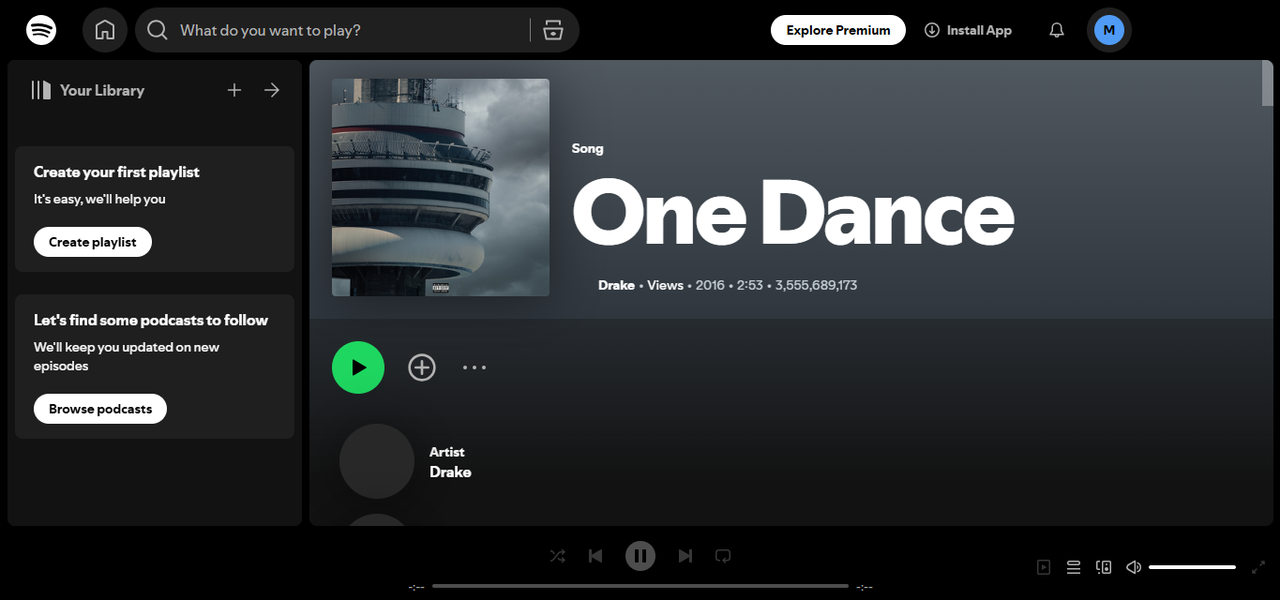 อินเทอร์เฟซของหนึ่งเต้นรำ - หนึ่งในเพลงยอดนิยมบน Spotify ตลอดเวลา