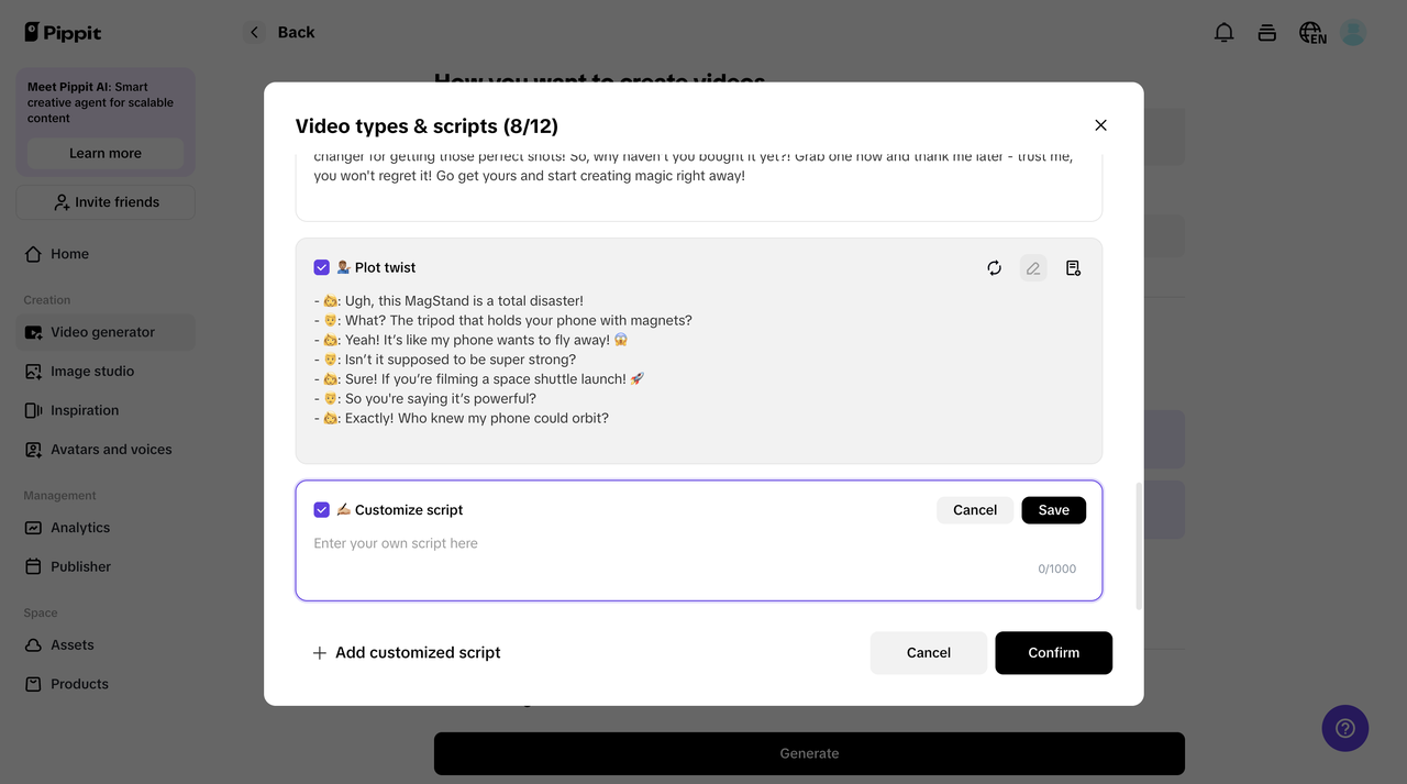 Script to video feature