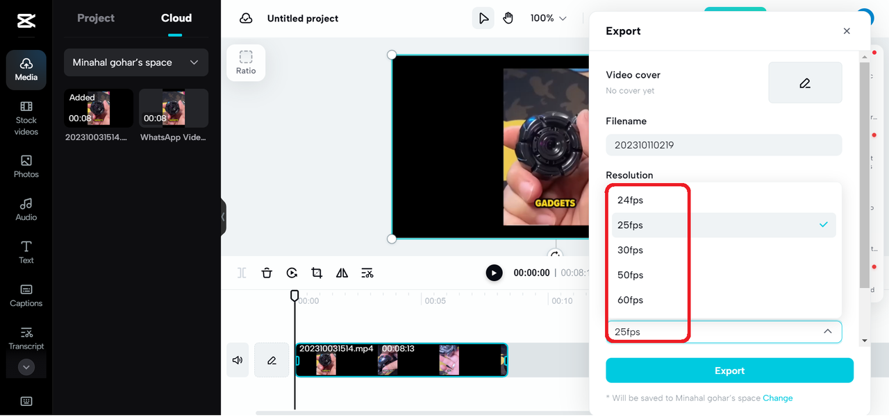 Select the number of frames according to the required length of the GIF