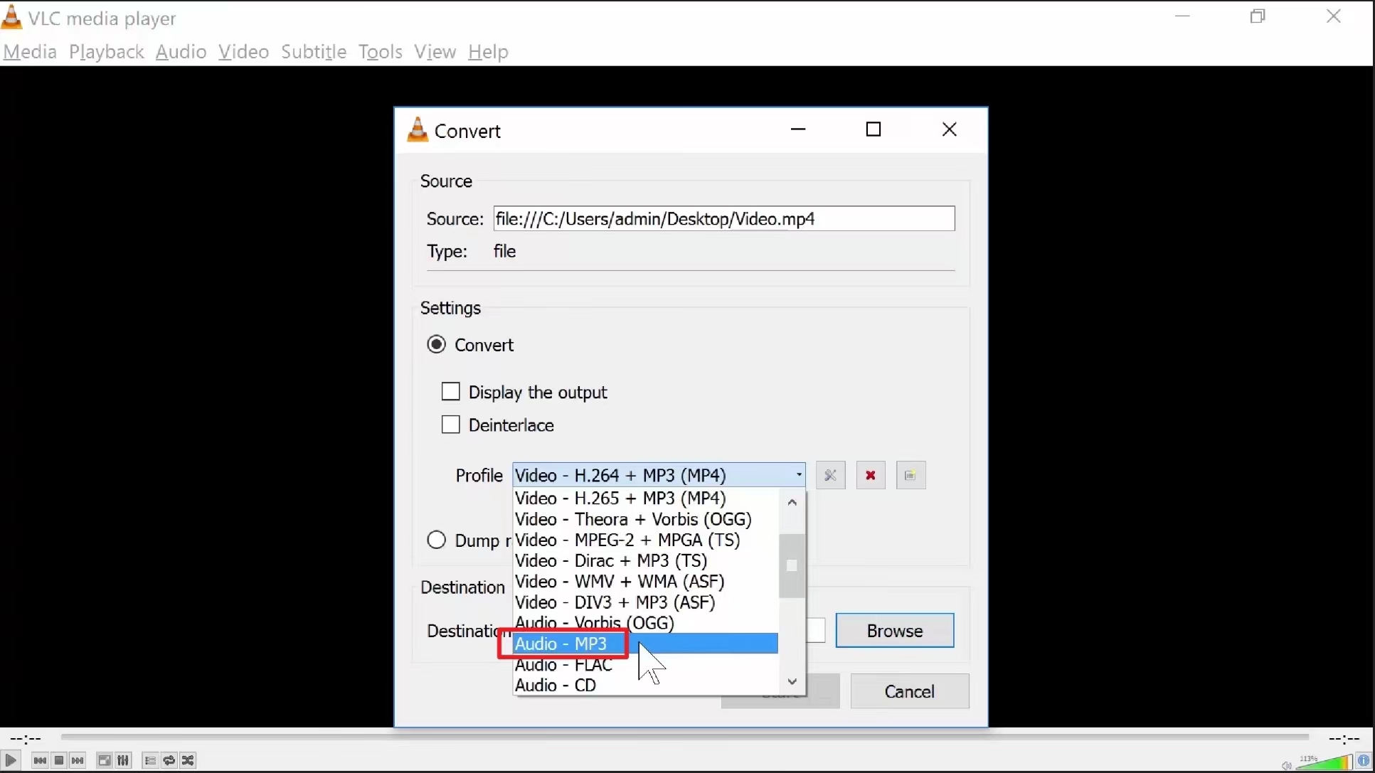 Using VLC’s M4A to MP3 converter
