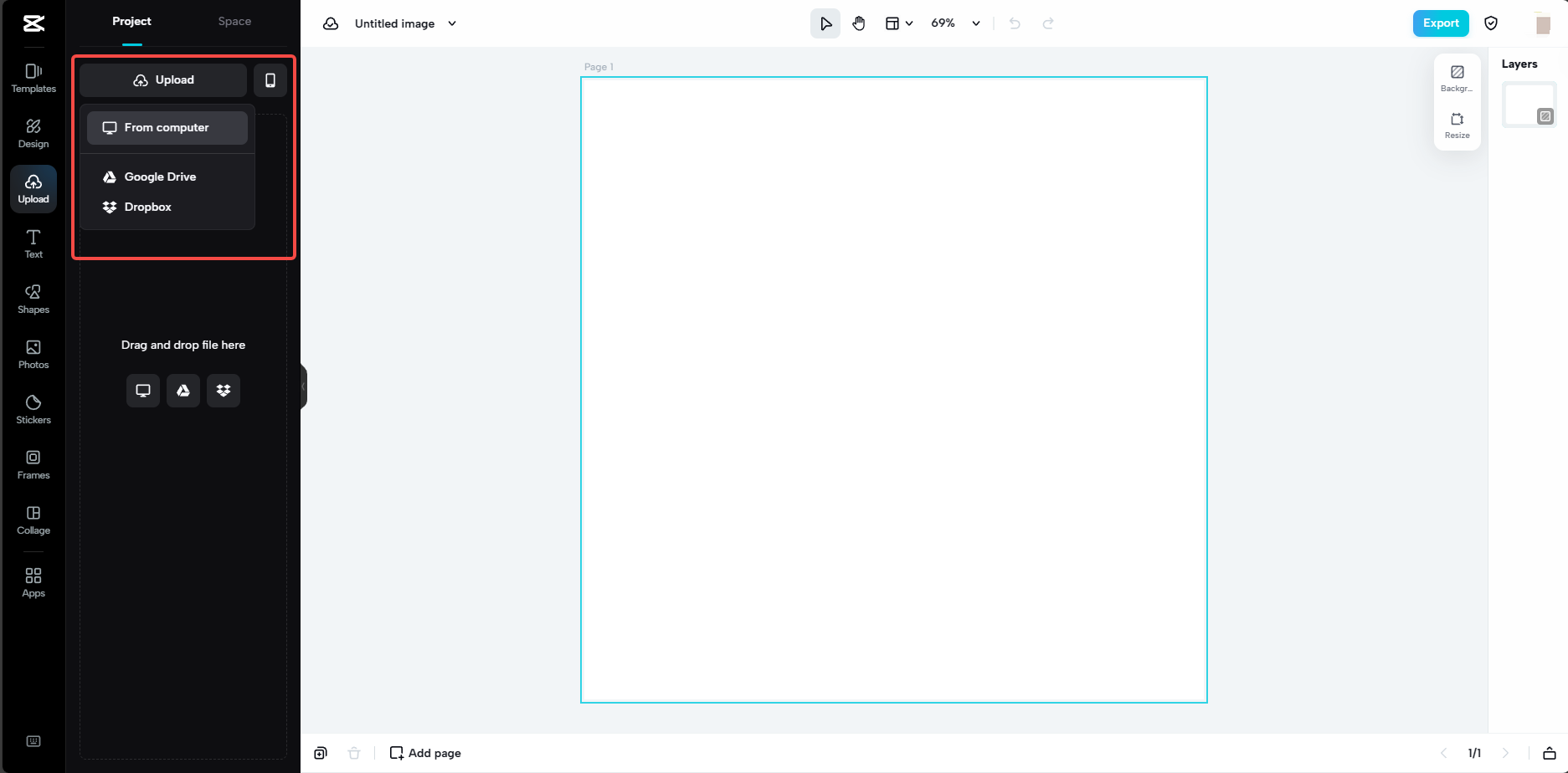 Upload image from different sources