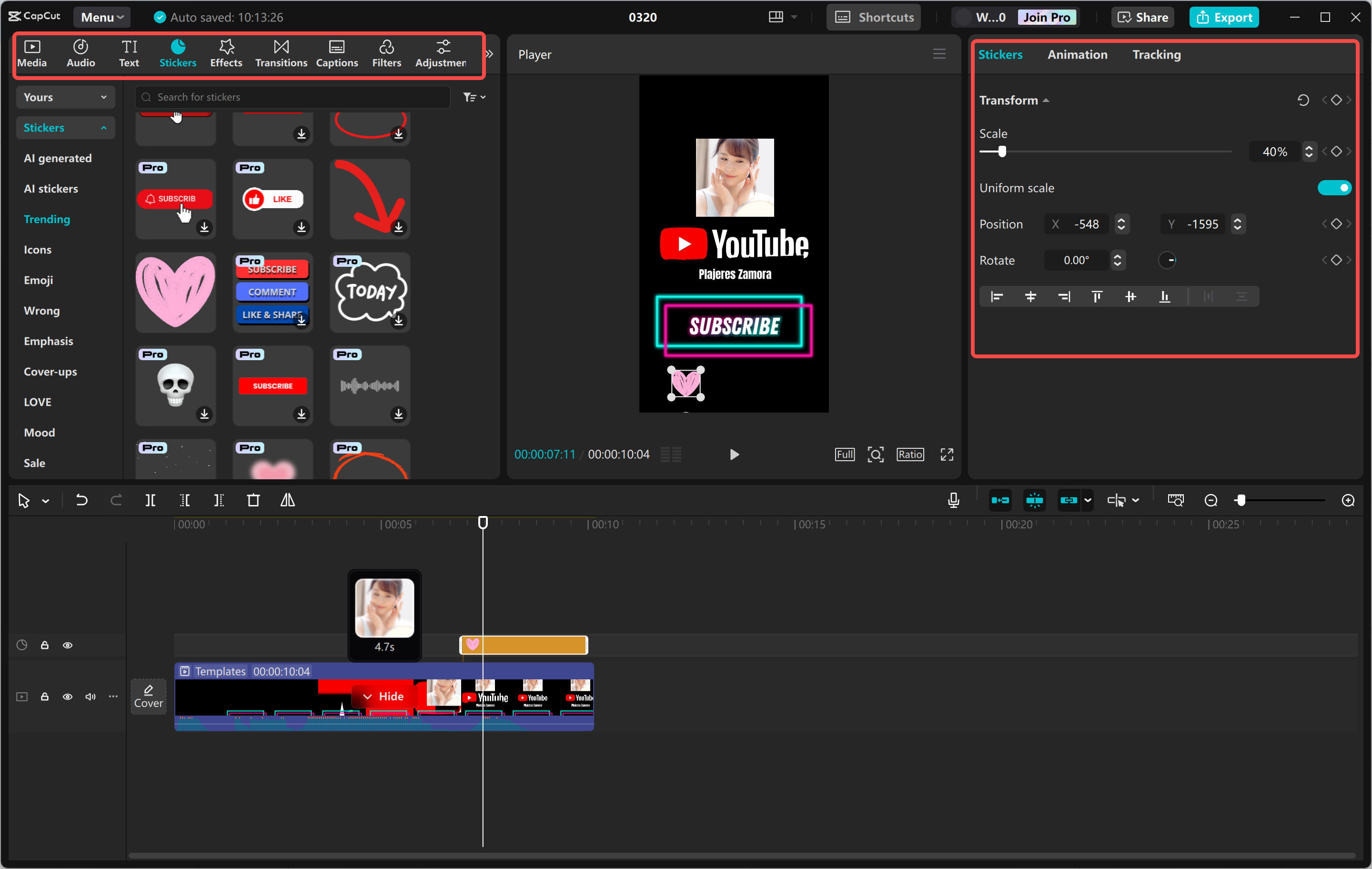 Edición y ajuste de una superposición de video en el CapCut editor de video de escritorio